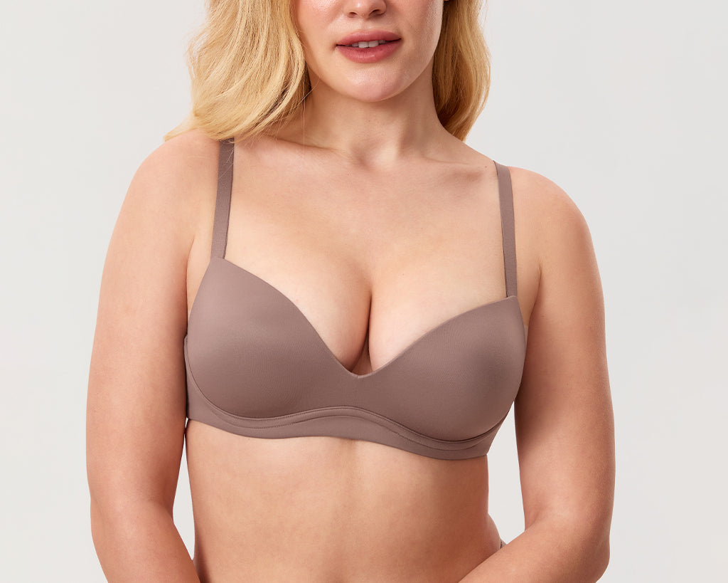 Women's Everyday Wireless Push Up Bra Brown Purple