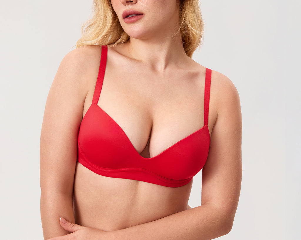 Women's Everyday Wireless Push Up Bra Deep Red