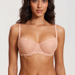 Women's Eyelash Lace Balconette Bra Blush Beige