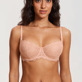 Women's Eyelash Lace Balconette Bra Blush Beige