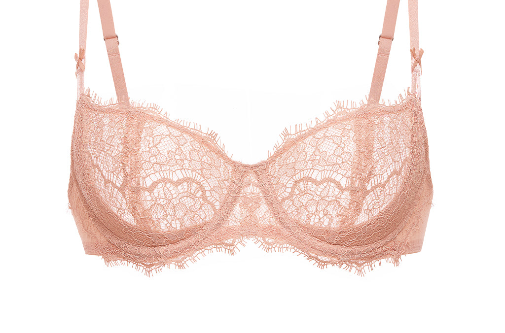 Women's Eyelash Lace Balconette Bra Blush Beige