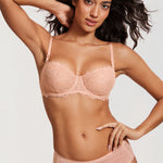 Women's Eyelash Lace Balconette Bra Blush Beige