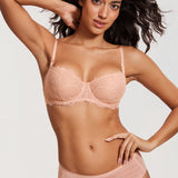 Women's Eyelash Lace Balconette Bra Blush Beige