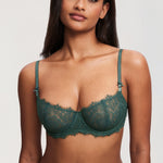 Women's Eyelash Lace Balconette Bra Midnight Emerald