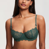Women's Eyelash Lace Balconette Bra Midnight Emerald