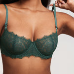 Women's Eyelash Lace Balconette Bra Midnight Emerald