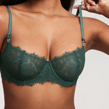 Women's Eyelash Lace Balconette Bra Midnight Emerald