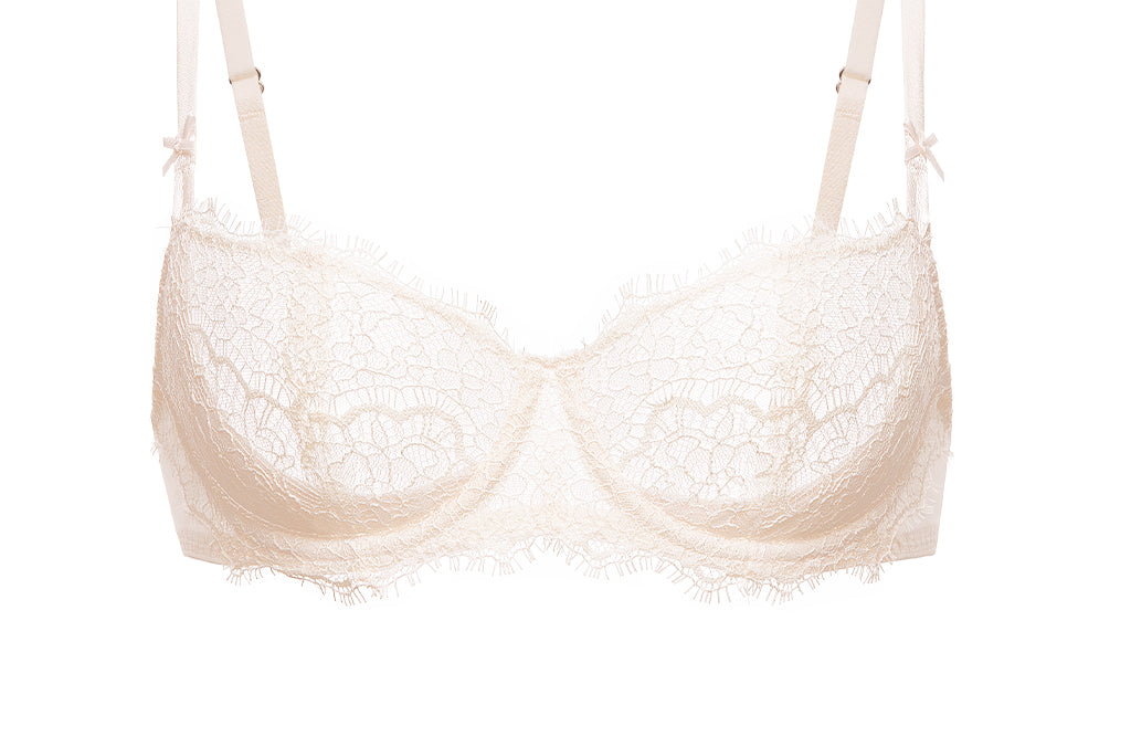 Women's Eyelash Lace Balconette Bra Coconut White
