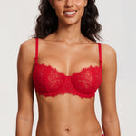 Women's Eyelash Lace Balconette Bra Lipstick Red