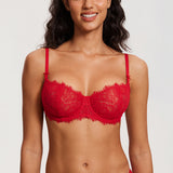 Women's Eyelash Lace Balconette Bra Lipstick Red