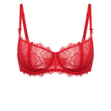 Women's Eyelash Lace Balconette Bra Lipstick Red