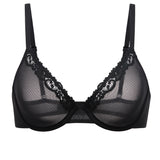 Women's Cosnufy® Mesh Sheer Demi Underwire Unlined Balconette Bra With Lace Trim White