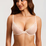 Women's Cosnufy® Mesh Sheer Demi Underwire Unlined Balconette Bra With Lace Trim White