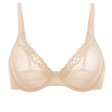 Women's Cosnufy® Mesh Sheer Demi Underwire Unlined Balconette Bra With Lace Trim White