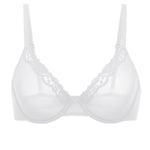 Women's Cosnufy® Mesh Sheer Demi Underwire Unlined Balconette Bra With Lace Trim White