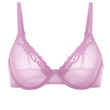 Women's Cosnufy® Mesh Sheer Demi Underwire Unlined Balconette Bra With Lace Trim White