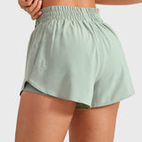Women's 2 in 1 Quick Dry High Waisted Running Shorts with Zipper Pocket for Women 3" Mineral