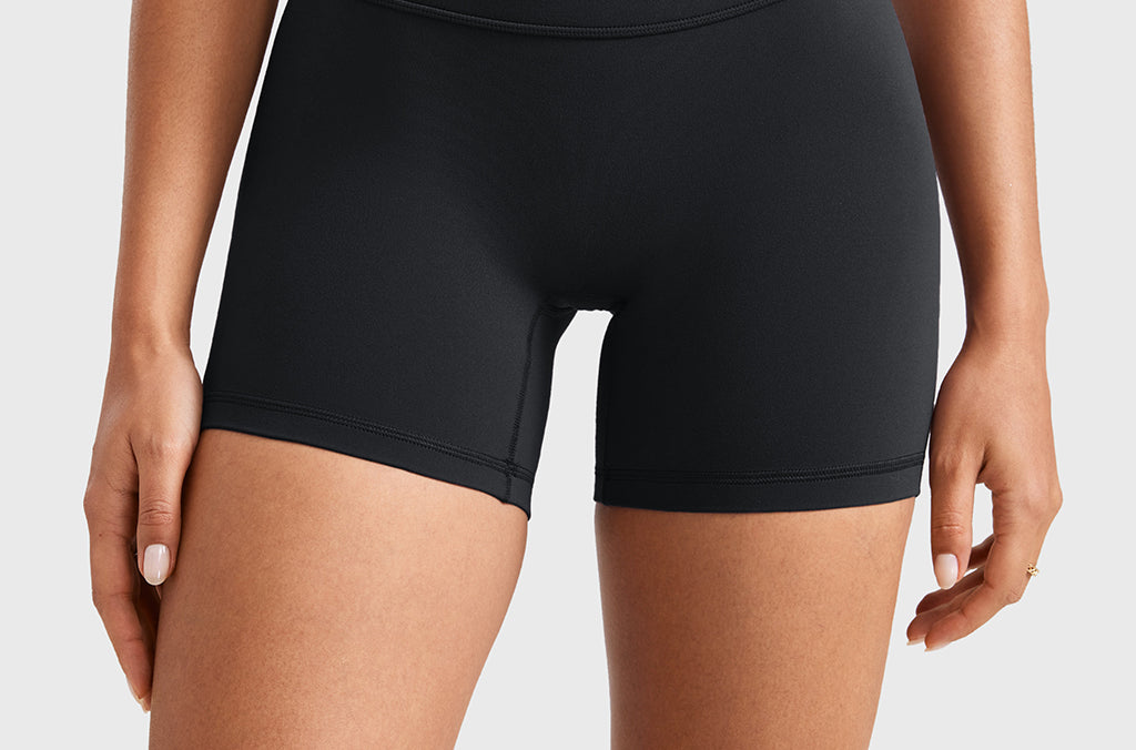 Women's High Waist No Front Seam Scrunch Butt Biker Shorts 5'' V-Back Scrunch Booty Gym Workouts Milk Pink