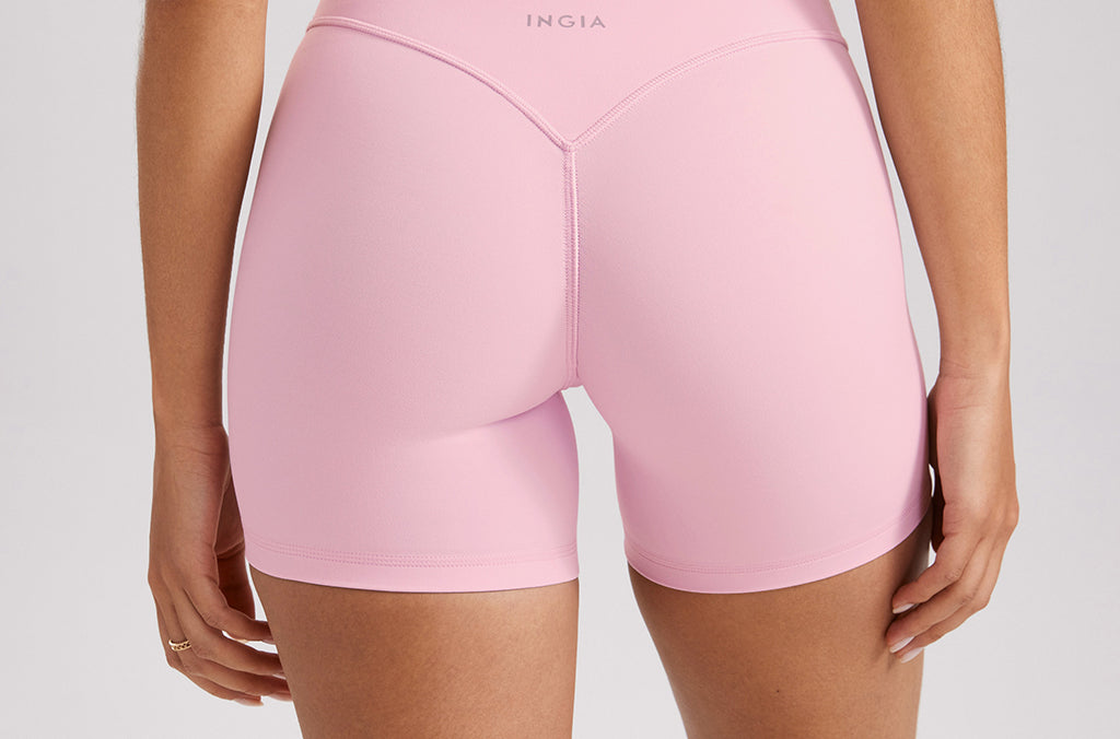 Women's High Waist No Front Seam Scrunch Butt Biker Shorts 5'' V-Back Scrunch Booty Gym Workouts Milk Pink