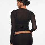 INLYRIC Women's Cosnufy® Mesh Sheer Long Sleeve Top Snow White