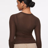 INLYRIC Women's Cosnufy® Mesh Sheer Long Sleeve Top Black