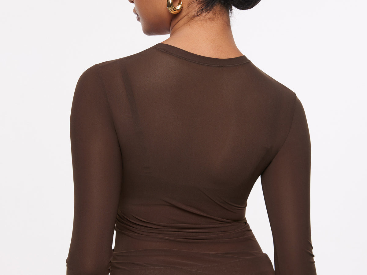 INLYRIC Women's Cosnufy® Mesh Sheer Long Sleeve Top Black