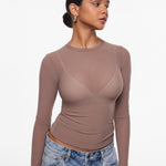 INLYRIC Women's Cosnufy® Mesh Sheer Long Sleeve Top Black