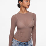 INLYRIC Women's Cosnufy® Mesh Sheer Long Sleeve Top Black