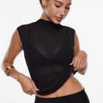 Cosnufy® Sheer Mesh Mock Neck Tank Top Twilight Blue