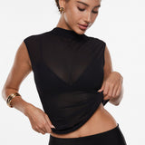 Cosnufy® Sheer Mesh Mock Neck Tank Top Twilight Blue