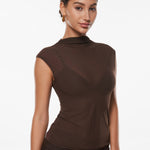 Cosnufy® Sheer Mesh Mock Neck Tank Top Snow White