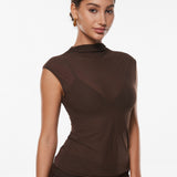 Cosnufy® Sheer Mesh Mock Neck Tank Top Snow White
