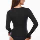 Women's Deep U Neck Long Sleeves Top Black
