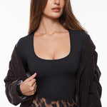 Women's Deep U Neck Long Sleeves Top Black