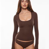 Women's Deep U Neck Long Sleeves Top Hazelnut