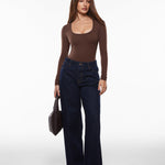 Women's Deep U Neck Long Sleeves Top Hazelnut