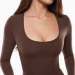 Women's Deep U Neck Long Sleeves Top Hazelnut