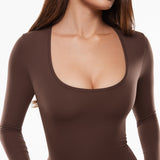 Women's Deep U Neck Long Sleeves Top Hazelnut