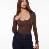 Women's Deep U Neck Long Sleeves Top Hazelnut