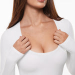 Women's Deep U Neck Long Sleeves Top Snow White
