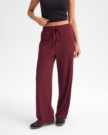 Waffle Knit Wide Leg Drawstring Pants