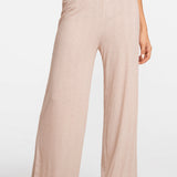 Modal Ribbed Wide Leg Casual Pants Light Khaki Heather