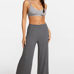 Modal Ribbed Wide Leg Casual Pants Black