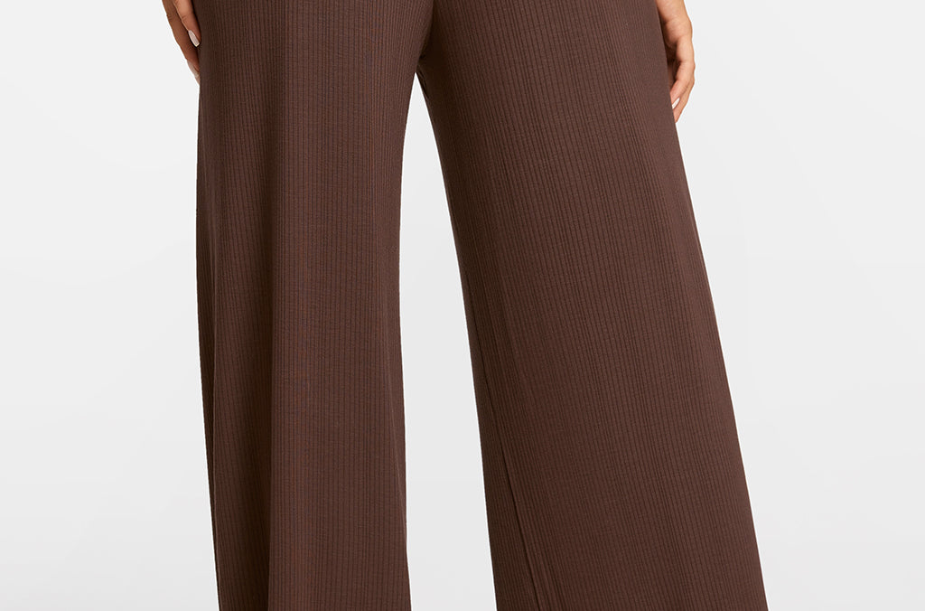Modal Ribbed Wide Leg Casual Pants Twilight Gray