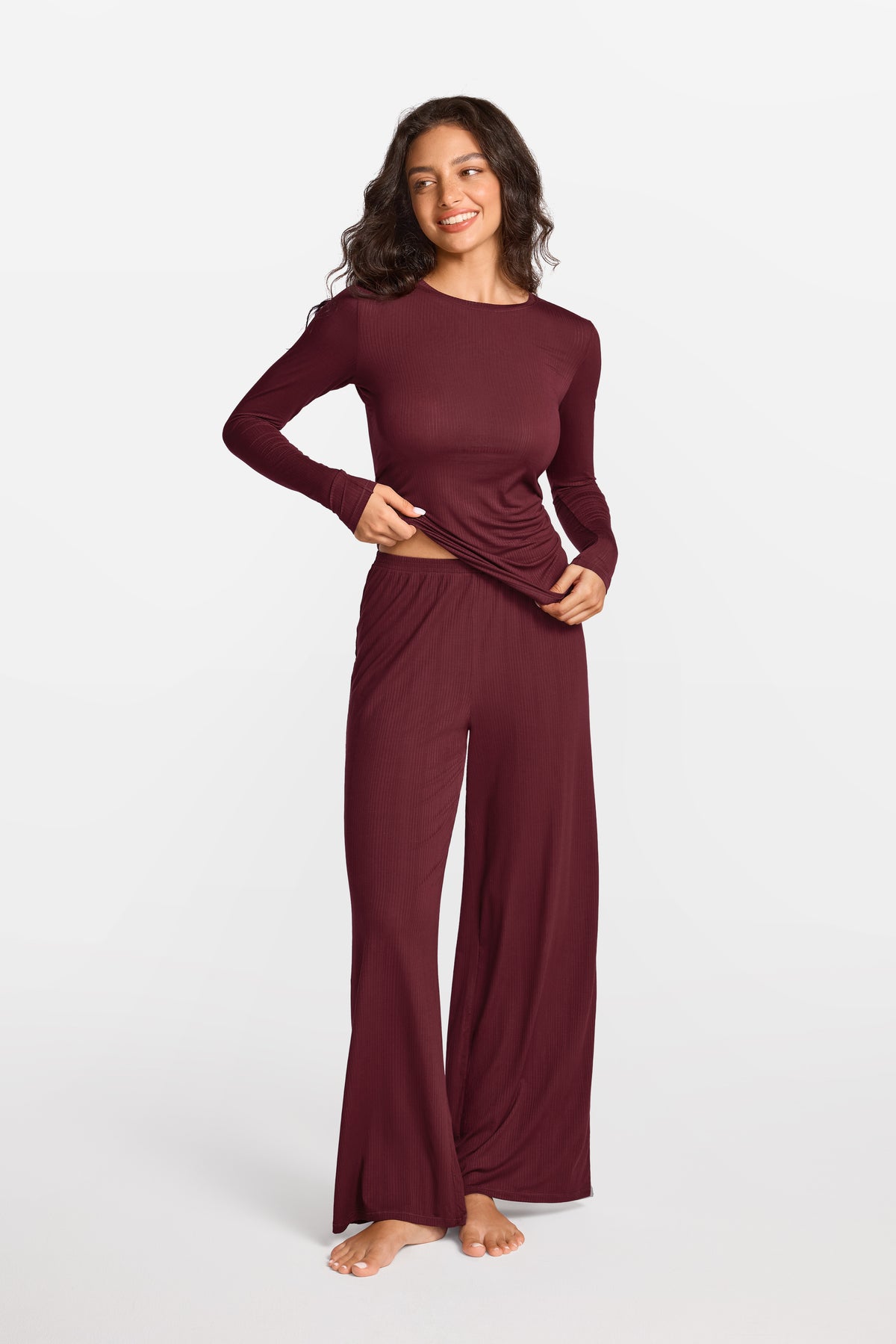 SOULVOR Wide Leg Casual Pants Rum Raisin