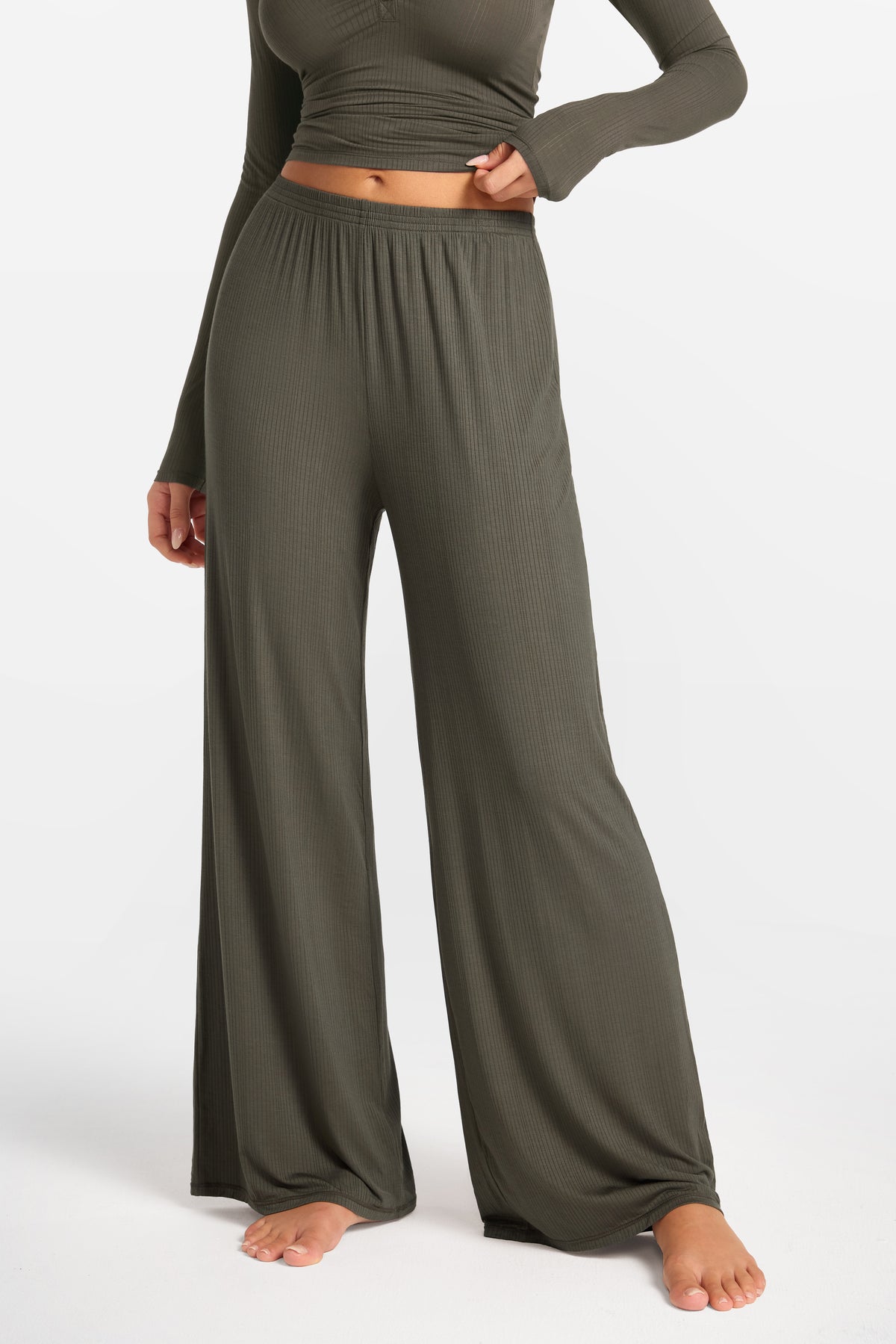 SOULVOR Wide Leg Casual Pants Deep Moss Green