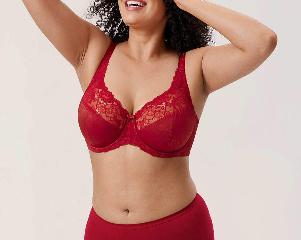 Women's Beauty Lace Bra - Unlined & Underwire Dark Red