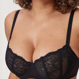 Women's Vintage Lace Balconette Bra Black